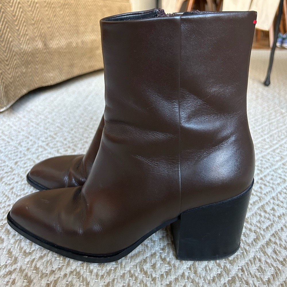 Aeydē Brown Leather Heeled Booties